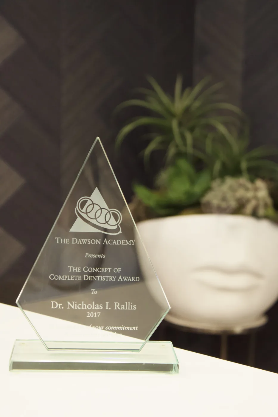 The Dawson Academy Concept of Complete Dentistry Award presented to Dr. Nicholas I. Rallis in 2017